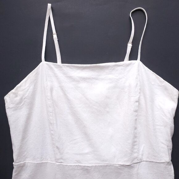 Halston Dress Size 8 Linen Blend Square Neck Midi Sheath Ivory Metallic Stretch - Picture 6 of 16